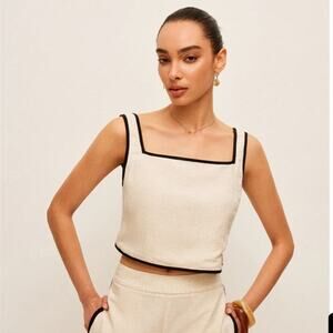 Commence Cotton Linen black Contrast Trim Square-Neck Tank Top Cropped small NWT